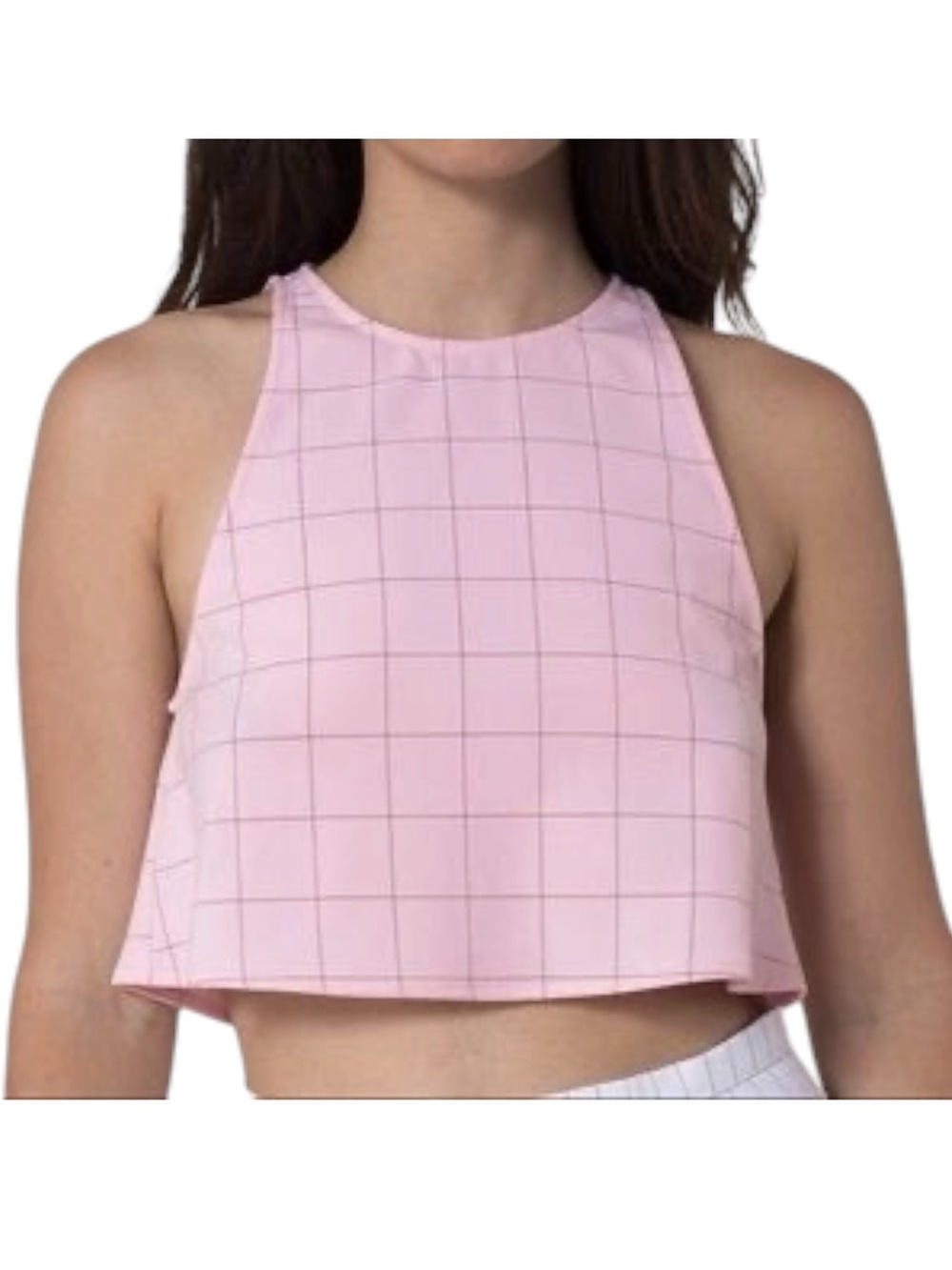 NWT American Apparel Lulu Crop Open Back Grid Tank Top Pink Women’s Medium